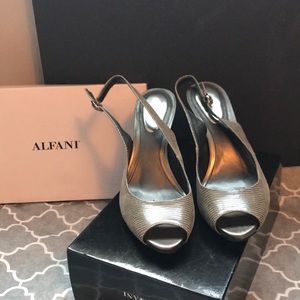 Alfani “Alexis” Peep Toe Sling Back Pumps - Pewter